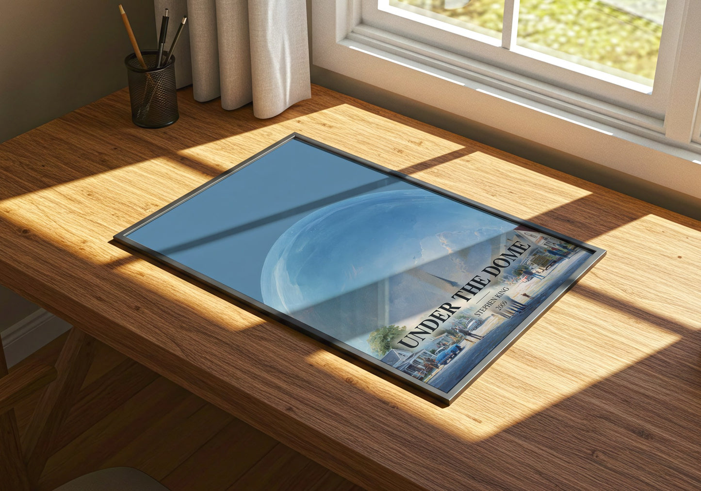 Under The Dome watercolour book poster framed on wall – thriller wall art