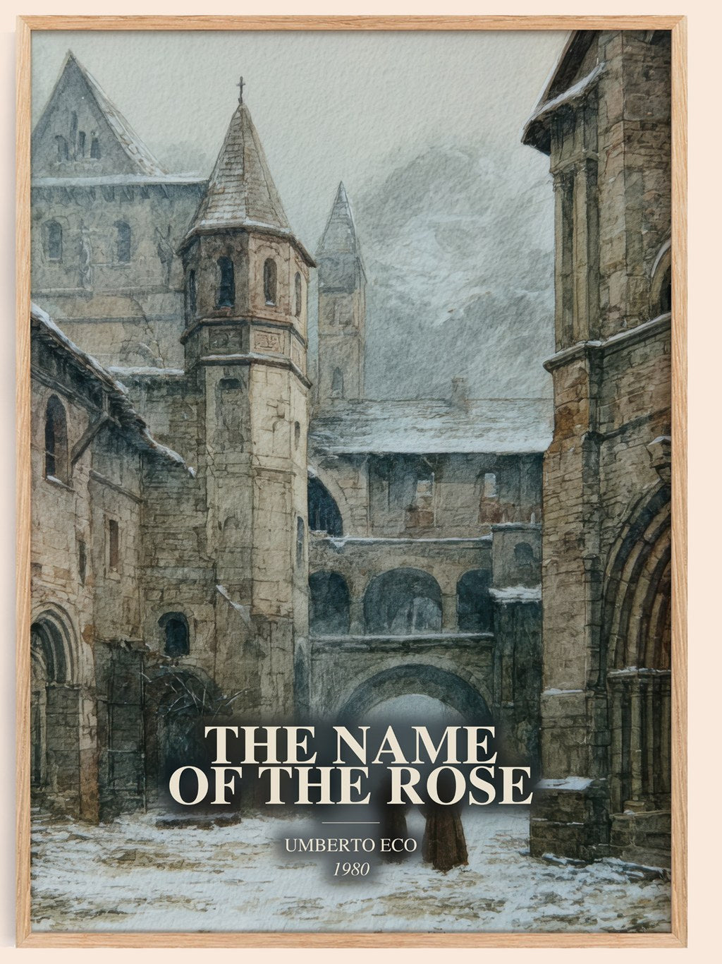 The Name Of The Rose watercolour book poster by Umberto Eco – framed literary art print