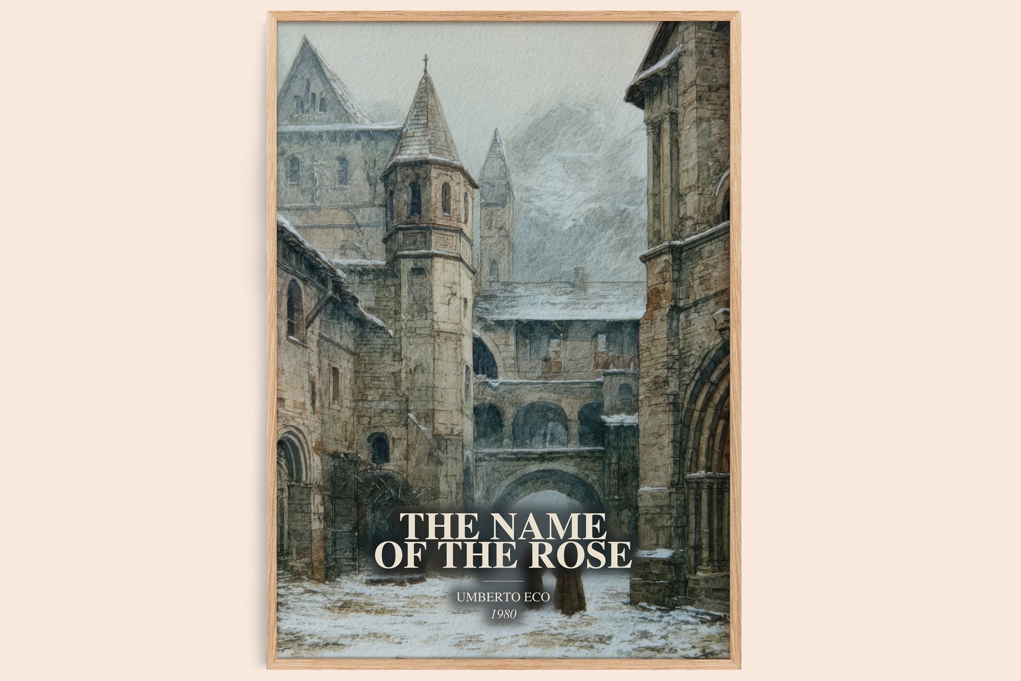 The Name Of The Rose watercolour book poster by Umberto Eco – framed literary art print
