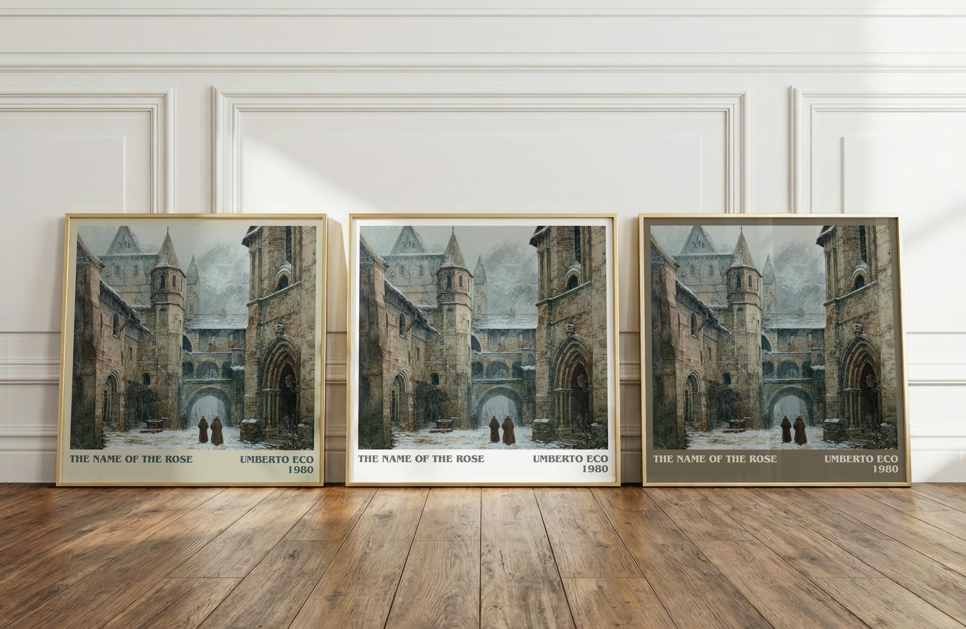 The Name of the Rose literary print framed by window – literary home decor
