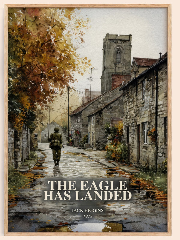 The Eagle Has Landed watercolour book poster by Jack Higgins – framed literary art print