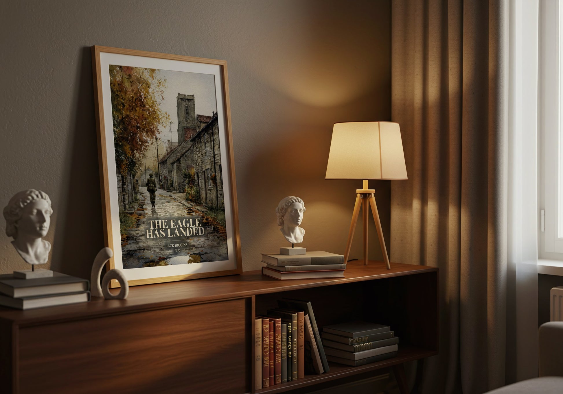 The Eagle Has Landed watercolour print on bookshelf – Jack Higgins fan gift