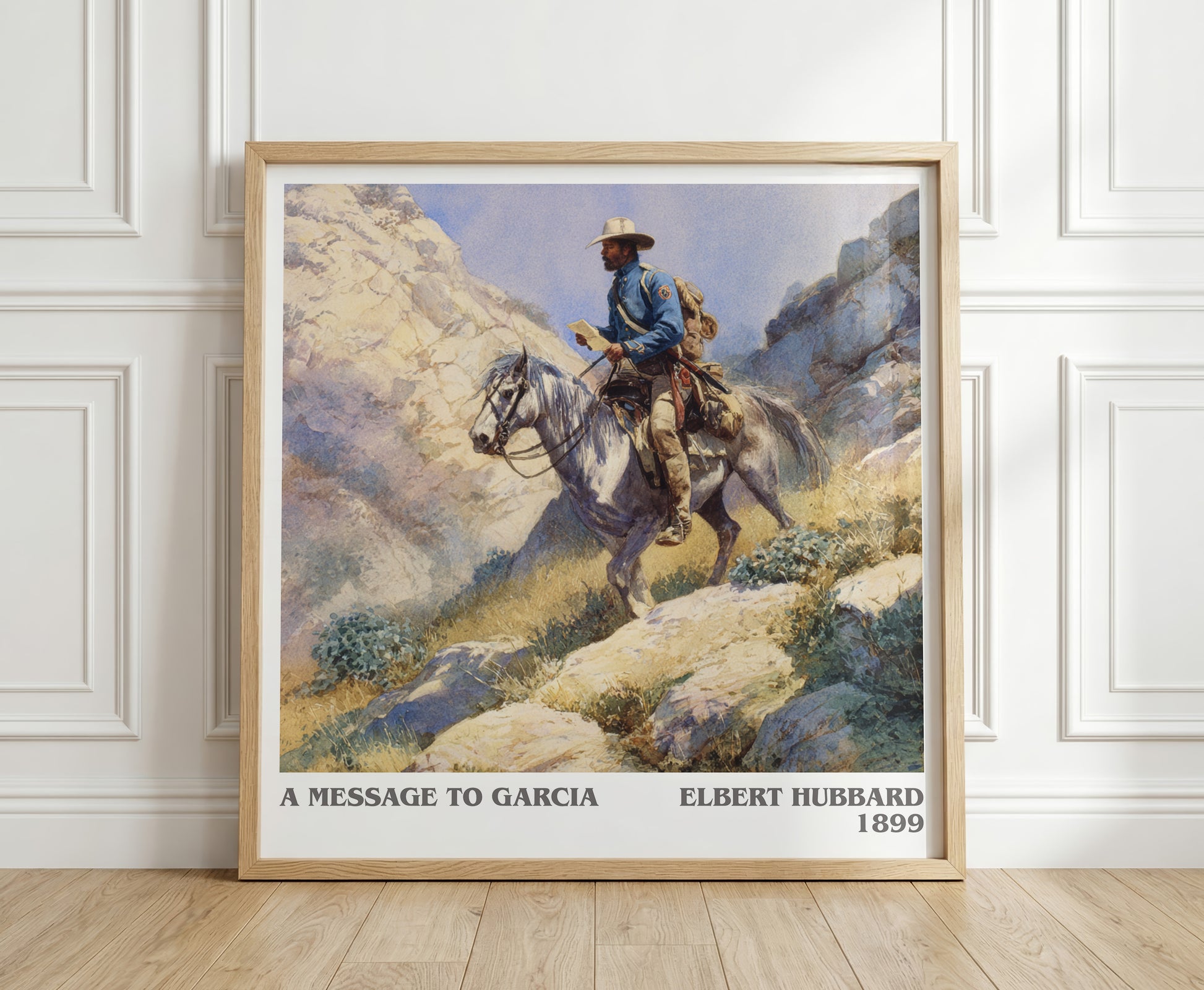 A Message to Garcia literary print in frame leaning in hallway – non fiction wall art