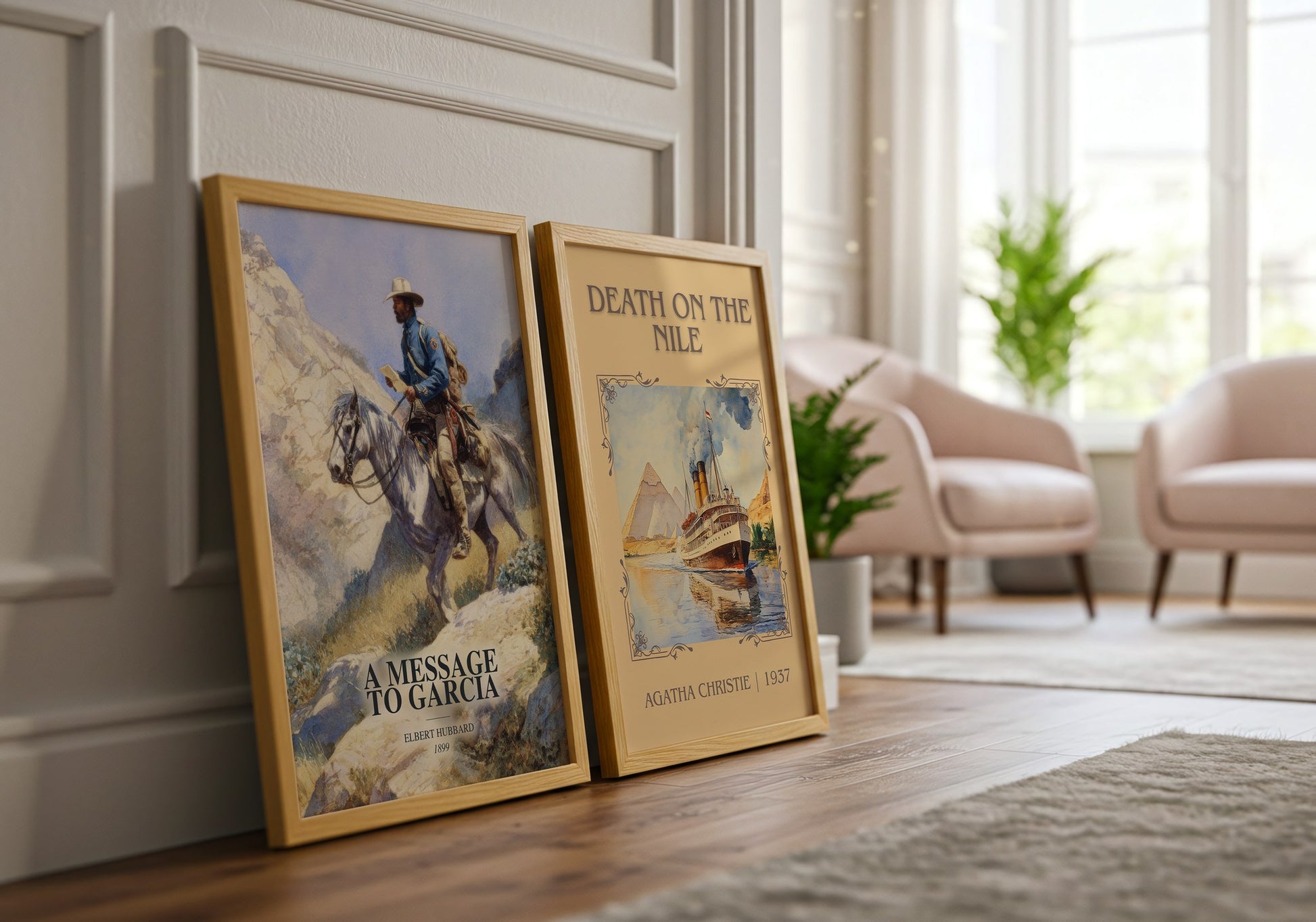 A Message To Garcia watercolour print framed by window – literary home decor