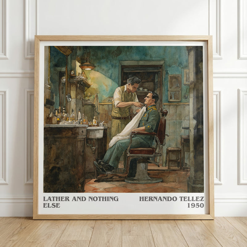Lather And Nothing Else literary print in frame leaning in hallway – classic literature wall art