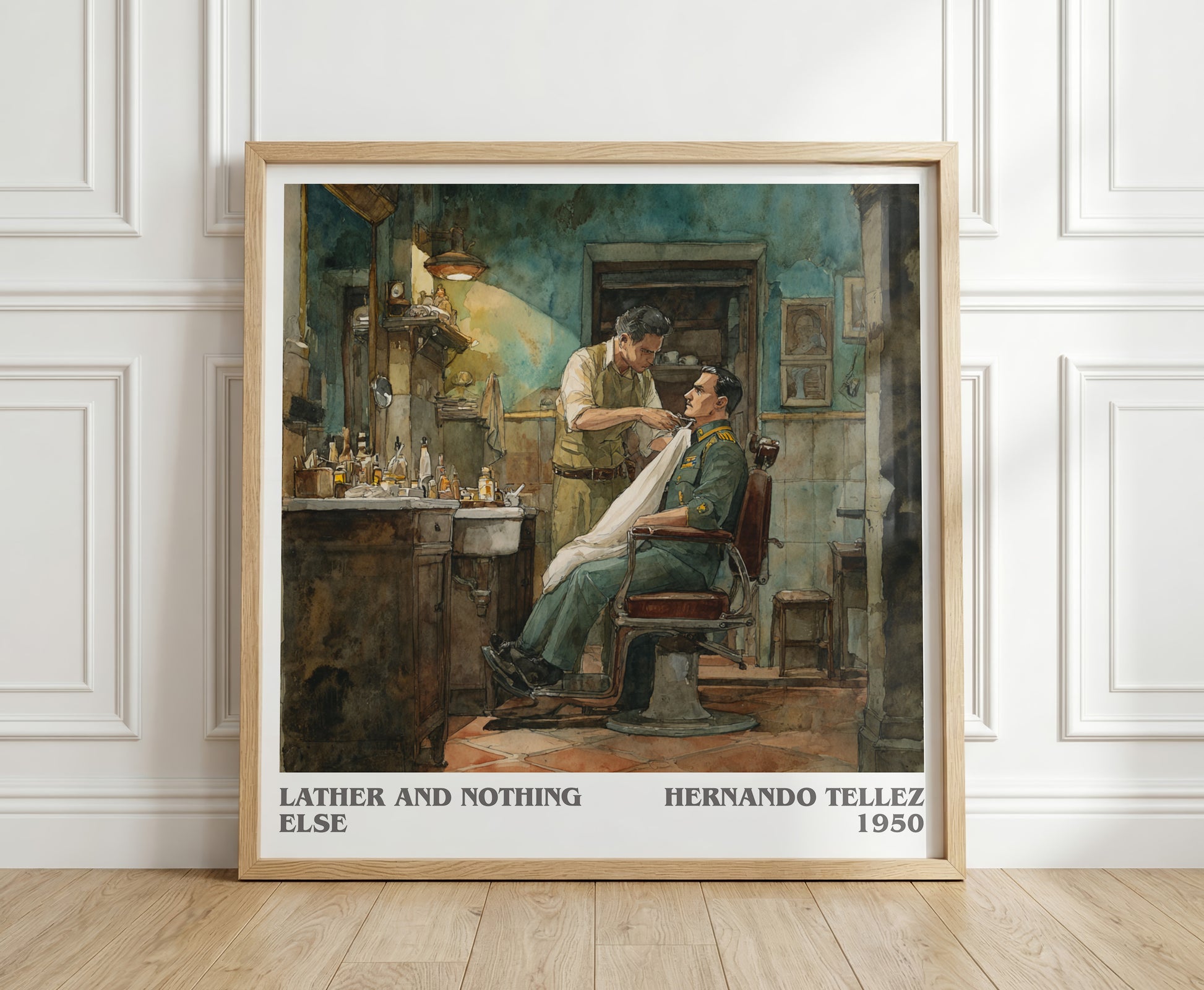 Lather And Nothing Else literary print in frame leaning in hallway – classic literature wall art