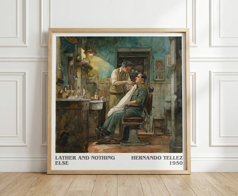 Lather And Nothing Else literary print in frame leaning in hallway – classic literature wall art