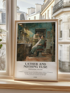 Lather And Nothing Else Bookish Wall Art by Hernando Tellez – framed print by a bright window