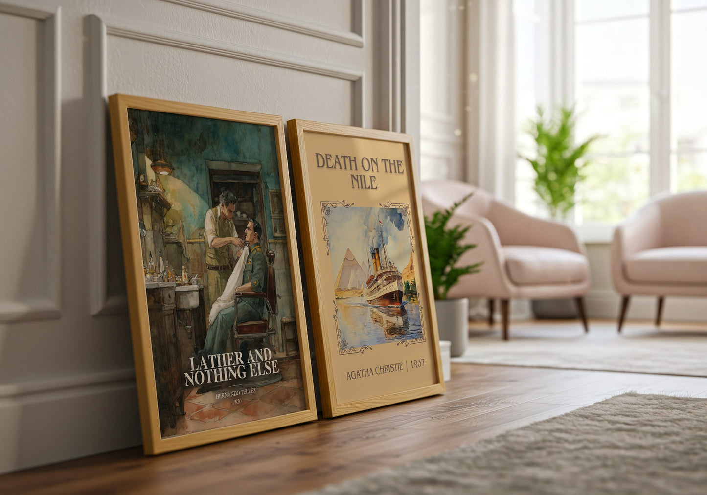 Lather And Nothing Else watercolour print framed by window – literary home decor