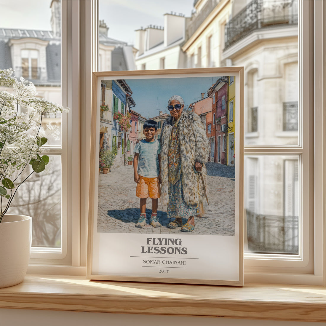 Flying Lessons Book Cover Poster by Soman Chainani – framed print by a bright window