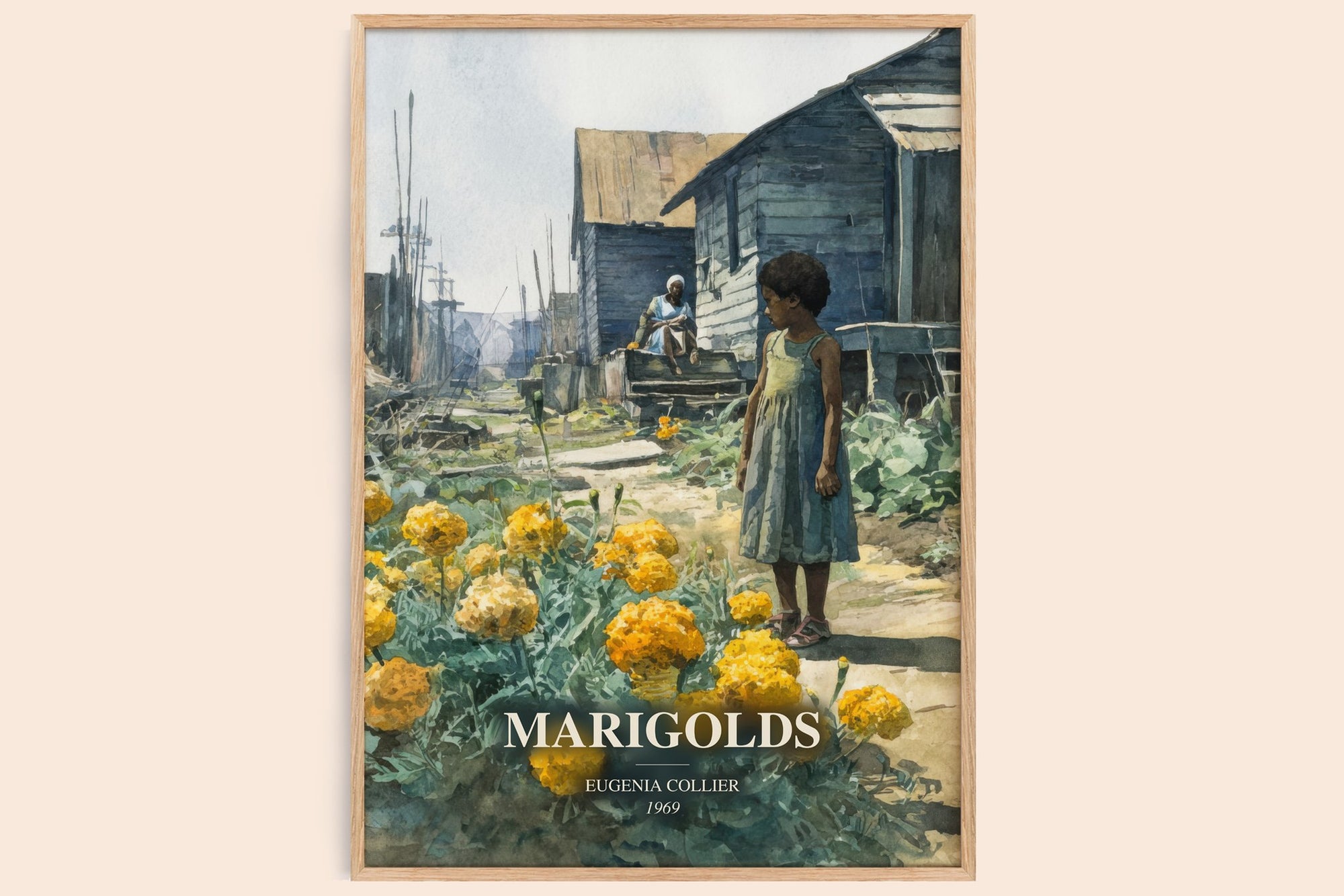 Marigolds watercolour book poster by Eugenia Collier – framed literary art print