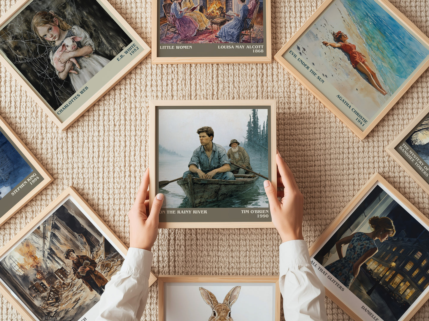 On The Rainy River literary print on bookshelf – Tim O'Brien fan gift
