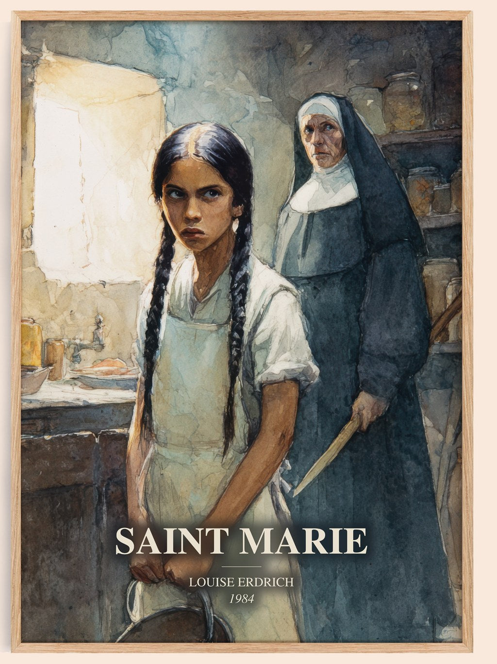 Saint Marie watercolour book poster by Louise Erdrich – framed literary art print