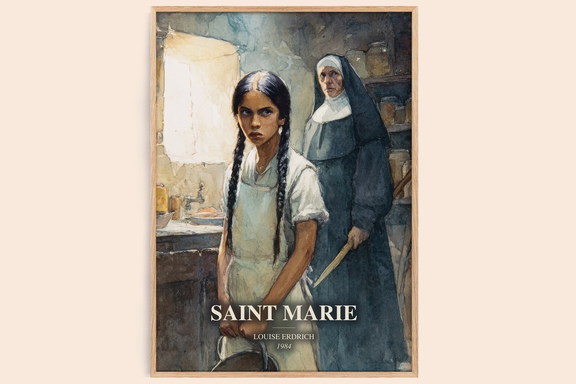 Saint Marie watercolour book poster by Louise Erdrich – framed literary art print