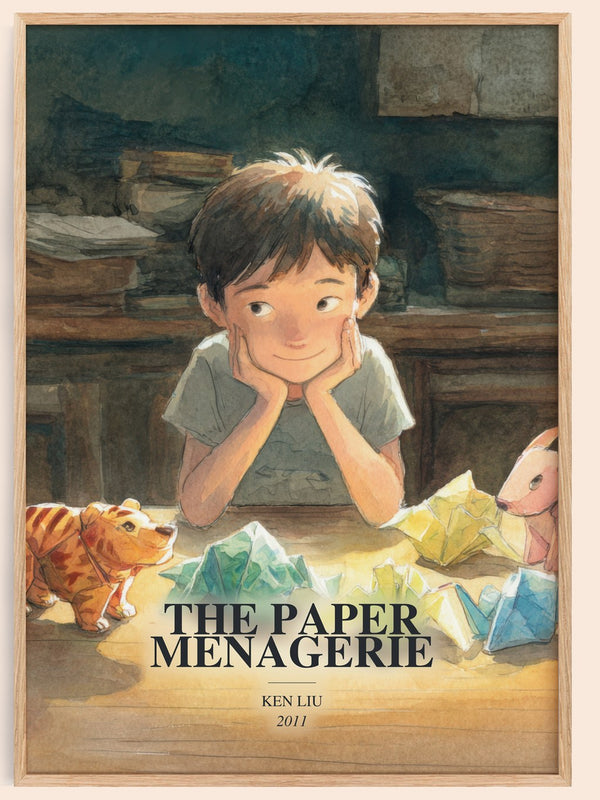 The Paper Menagerie watercolour book poster by Ken Liu – framed literary art print