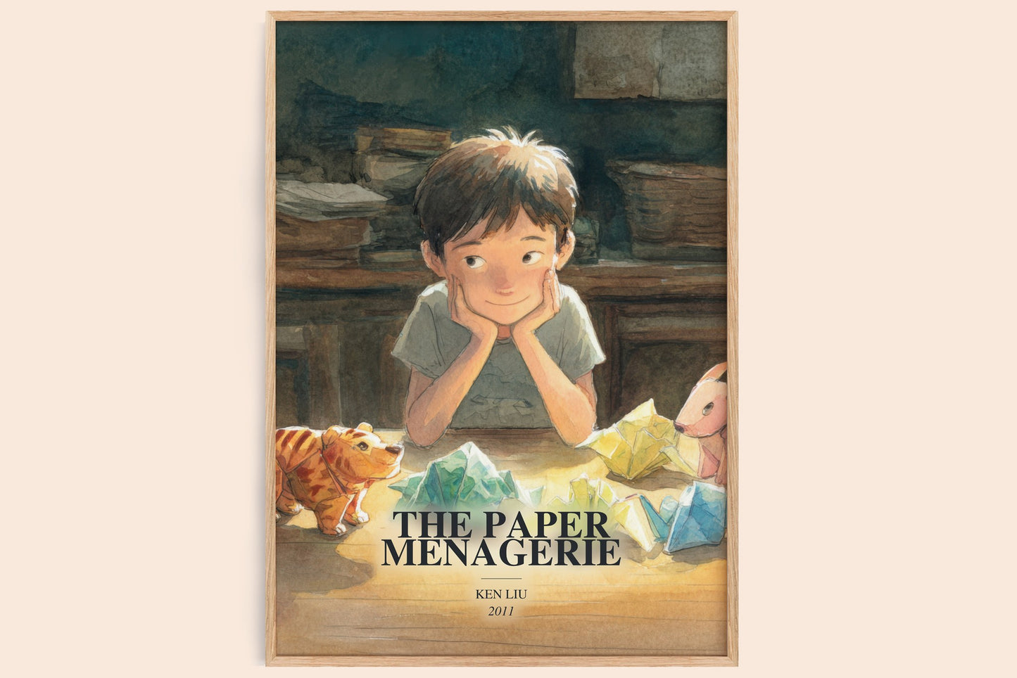 The Paper Menagerie watercolour book poster by Ken Liu – framed literary art print