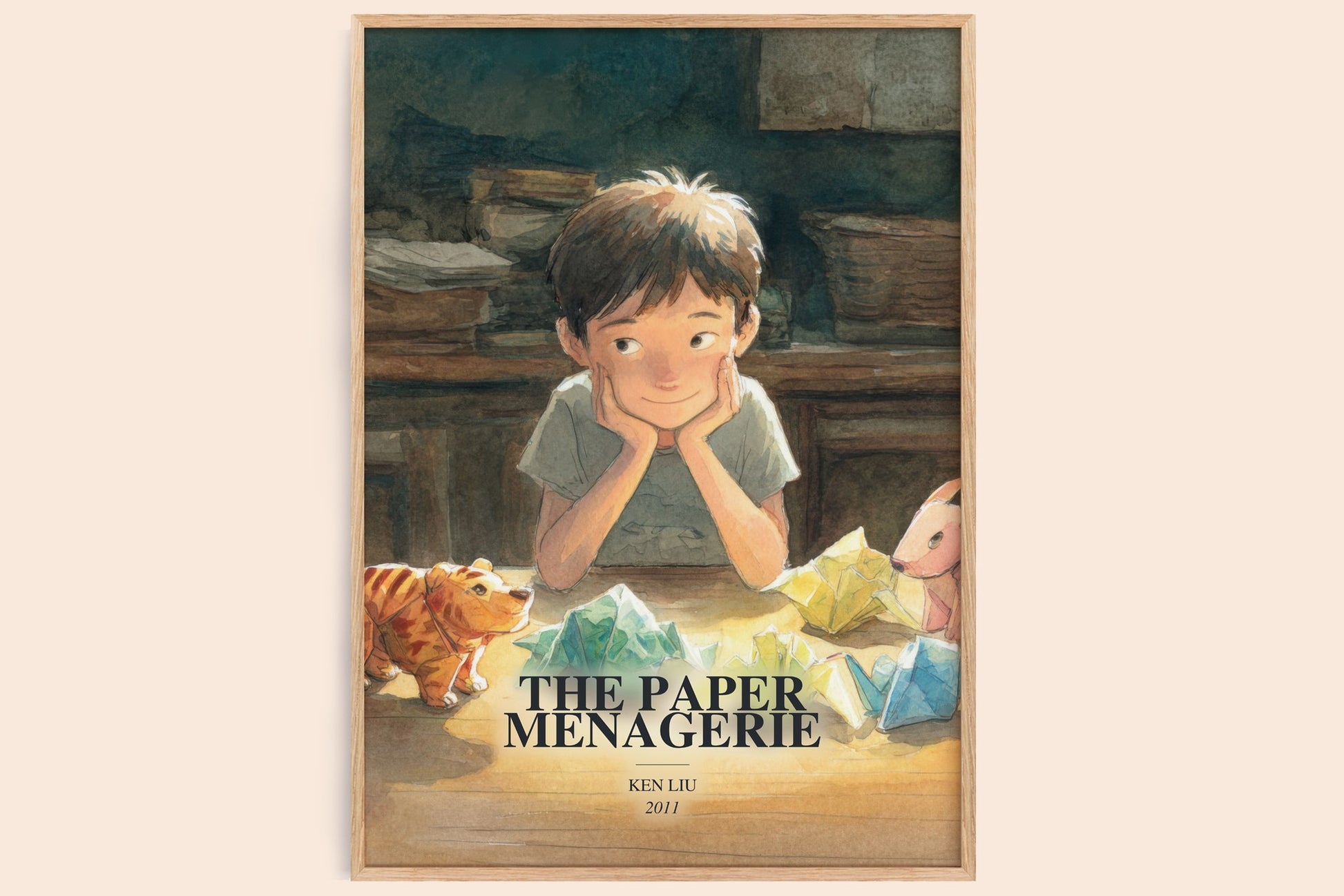 The Paper Menagerie watercolour book poster by Ken Liu – framed literary art print