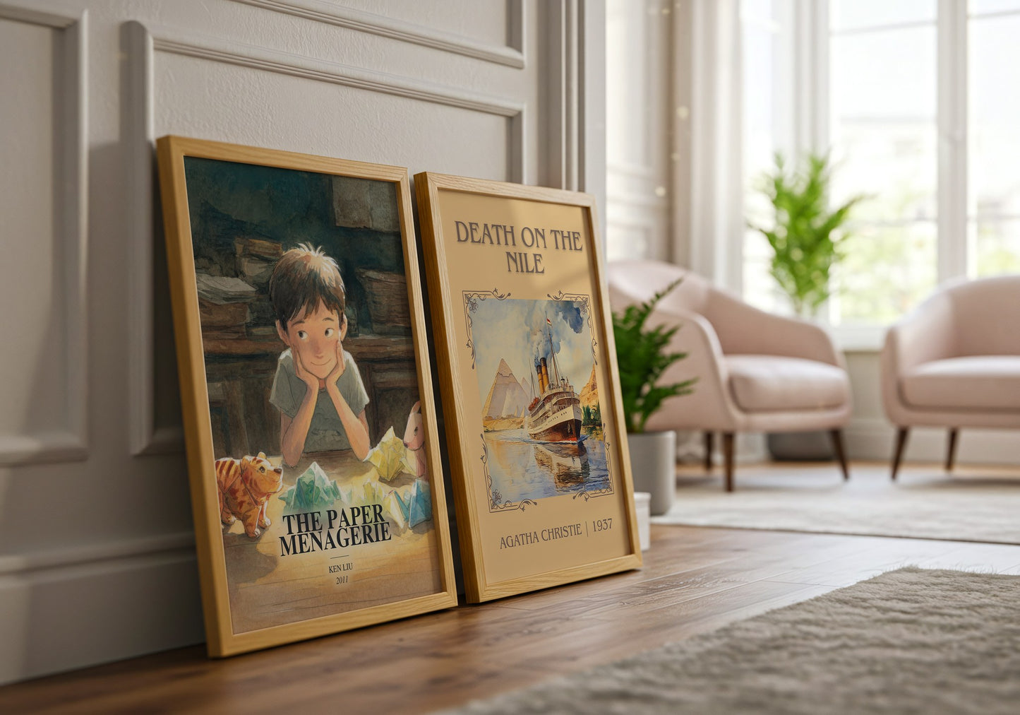 The Paper Menagerie watercolour print framed by window – literary home decor