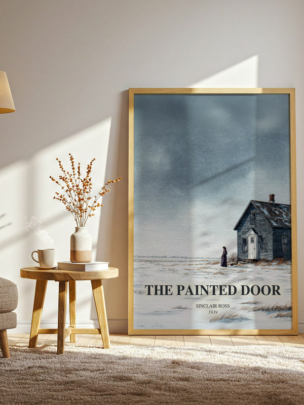 The Painted Door watercolour print in frame leaning in hallway – literary fiction wall art