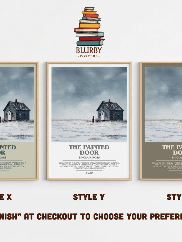 The Painted Door bookish print in frame leaning in hallway – literary fiction wall art