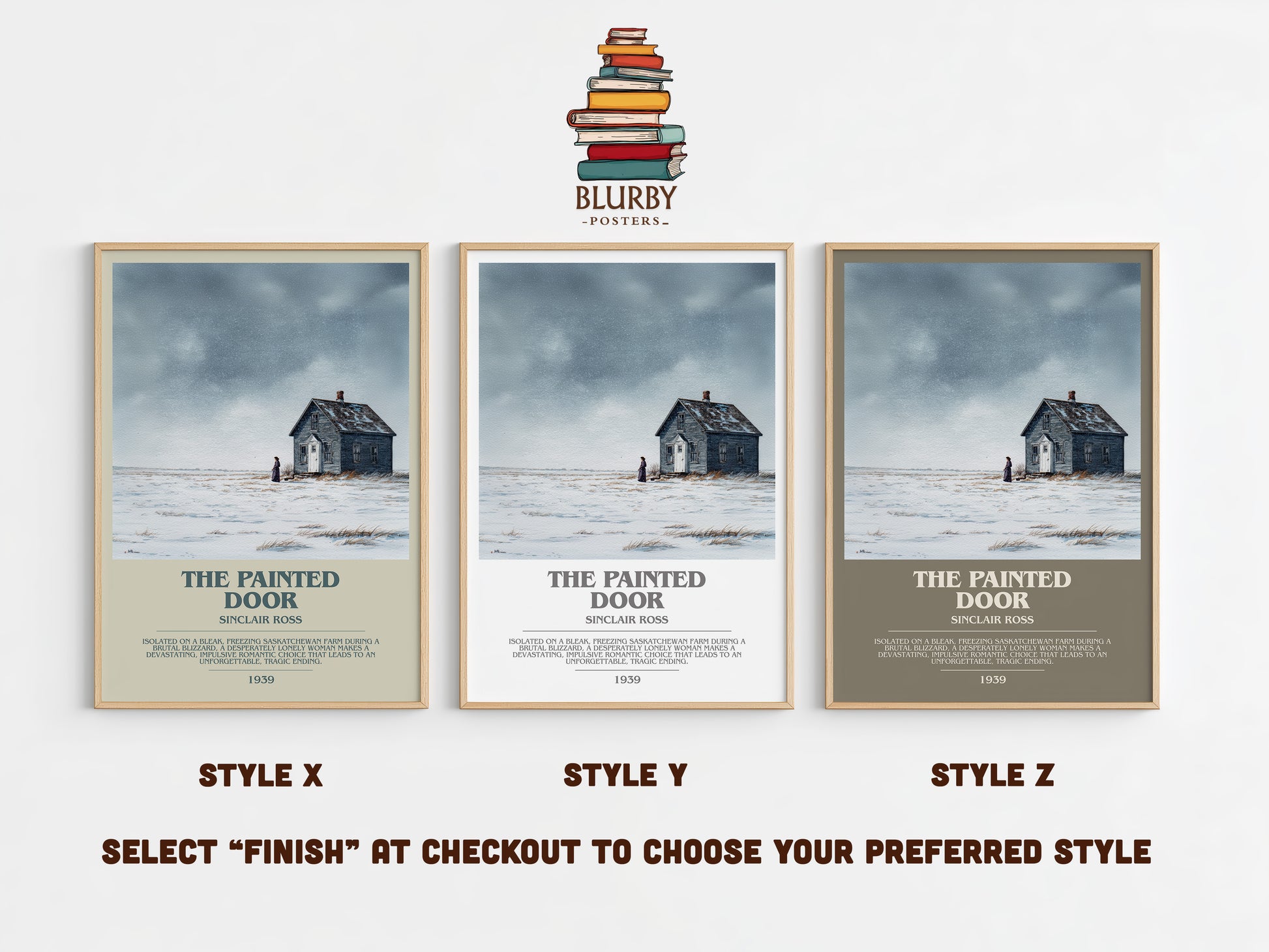 The Painted Door bookish print in frame leaning in hallway – literary fiction wall art