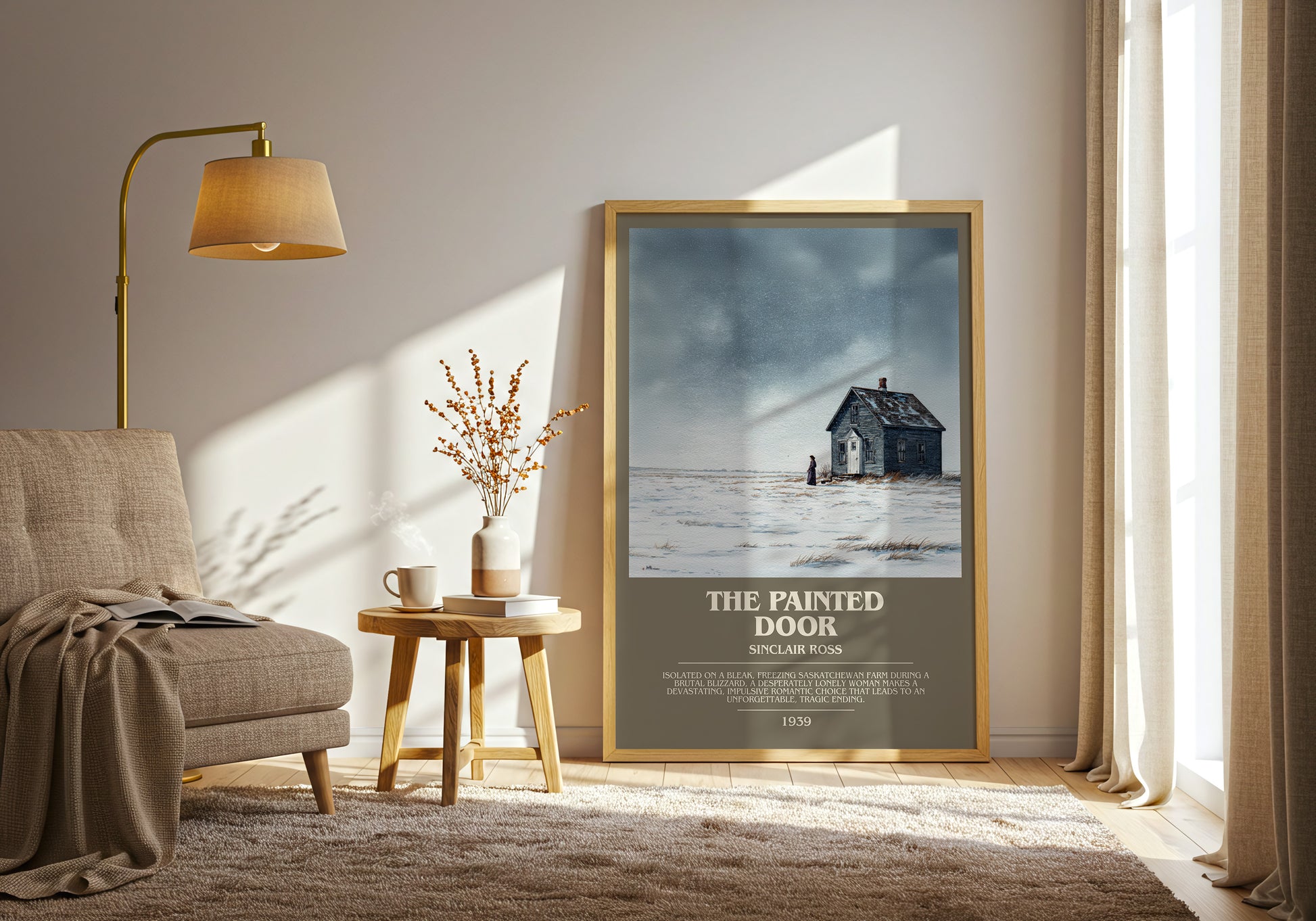 The Painted Door bookish print framed by window – literary home decor