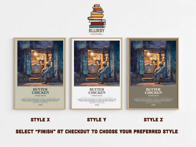 Butter Chicken bookish print in frame leaning in hallway – literary fiction wall art