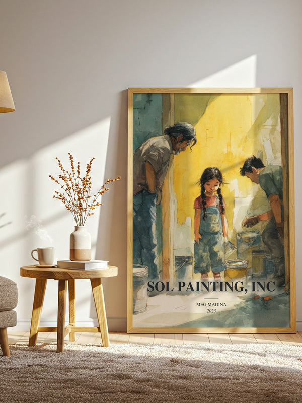 Sol Painting, Inc watercolour print in frame leaning in hallway – young adult wall art