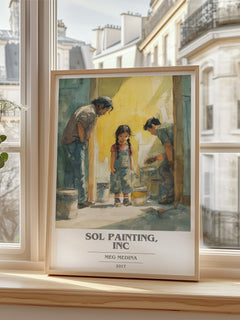 Sol Painting, Inc Book Cover Poster by Meg Madina – framed print by a bright window