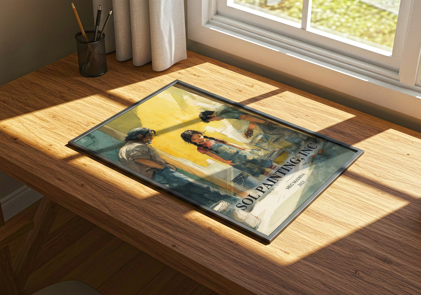 Sol Painting, Inc watercolour book poster framed on wall – young adult wall art