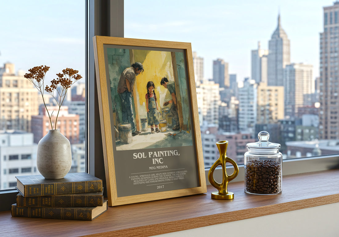 Sol Painting, Inc Bookish Wall Art by Meg Madina – framed print on a city-view windowsill