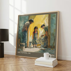 Sol Painting, Inc Literary Art Print by Meg Madina – large square framed print leaning against a wall