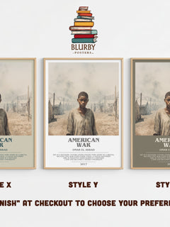 American War Bookish Wall Art by Omar El Akkad – Style X, Y and Z side by side – choose your finish