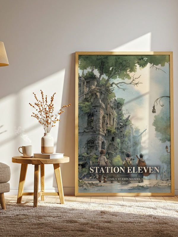 Station Eleven watercolour print in frame leaning in hallway – dystopian wall art