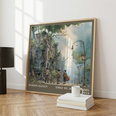 Station Eleven Literary Art Print by Emily St John Mandel – large square framed print leaning against a wall