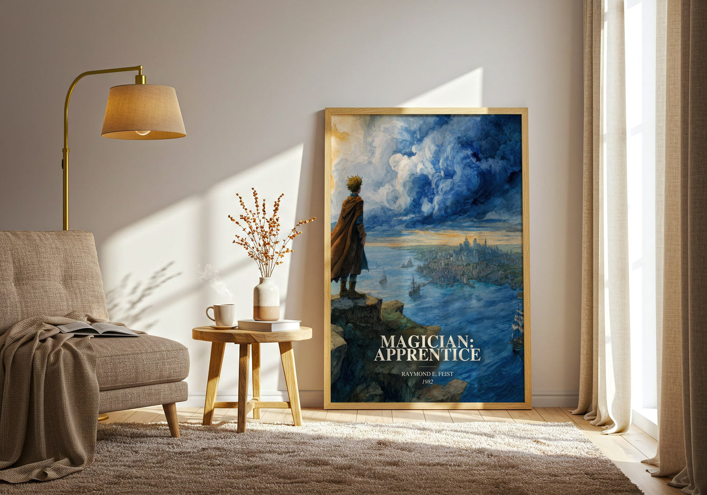 Magician: Apprentice watercolour print in frame leaning in hallway – fantasy wall art