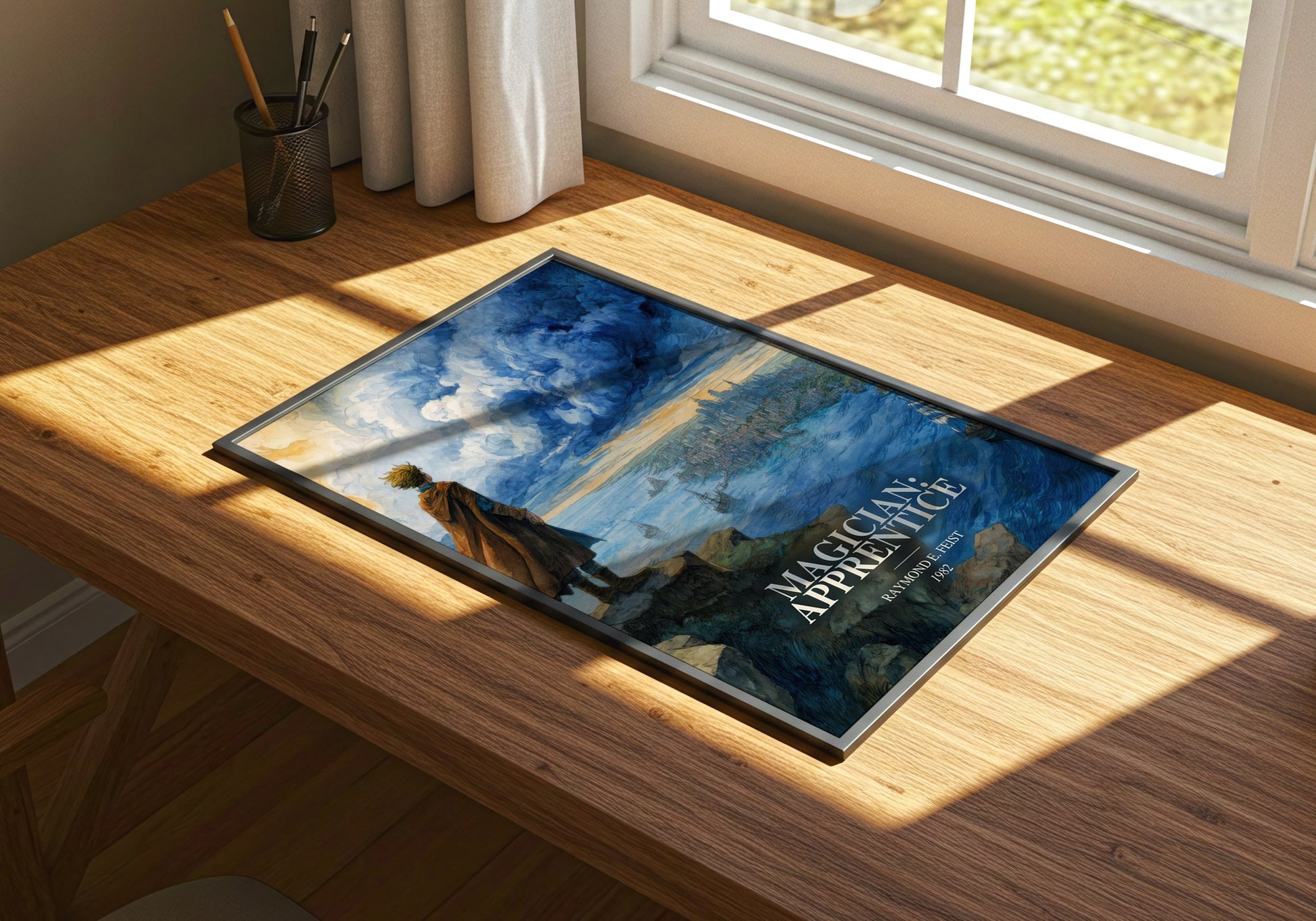 Magician: Apprentice watercolour book poster framed on wall – fantasy wall art