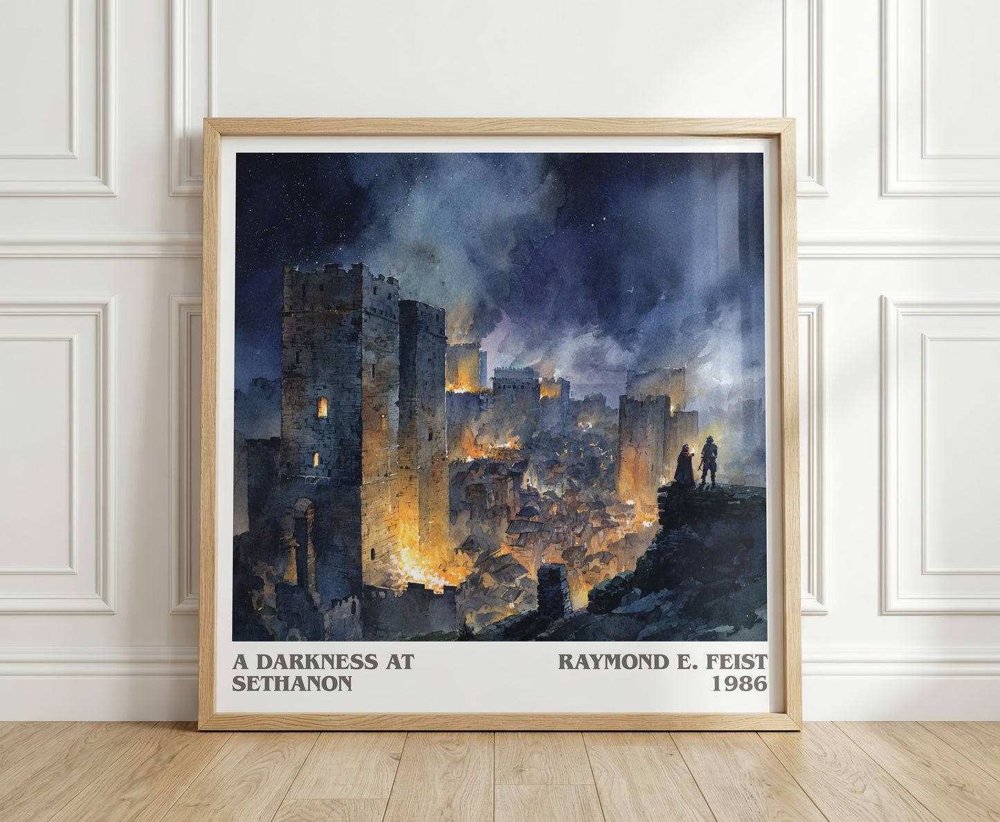 A Darkness at Sethanon literary print in frame leaning in hallway – fantasy wall art