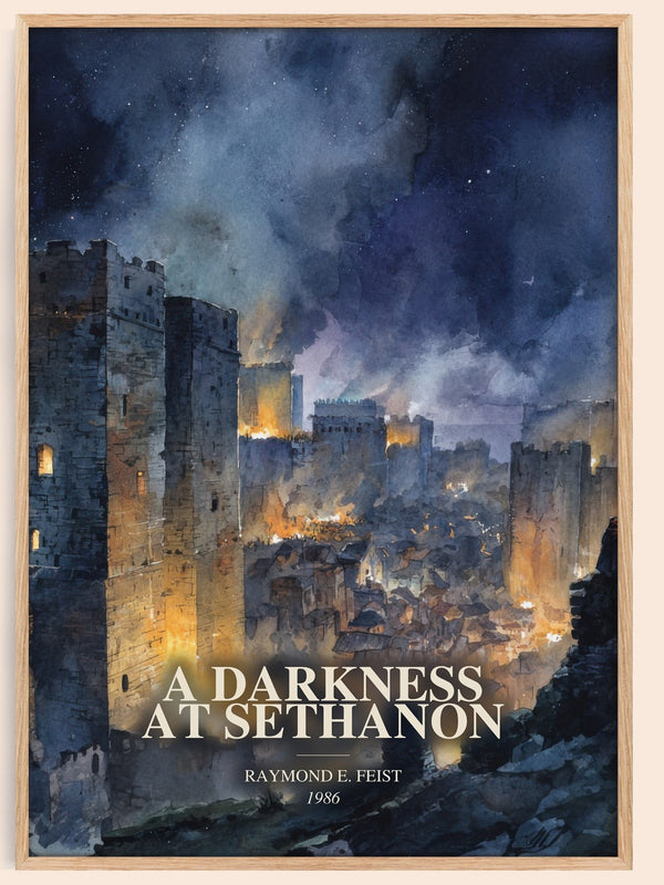 A Darkness At Sethanon watercolour book poster by Raymond E. Feist – framed literary art print