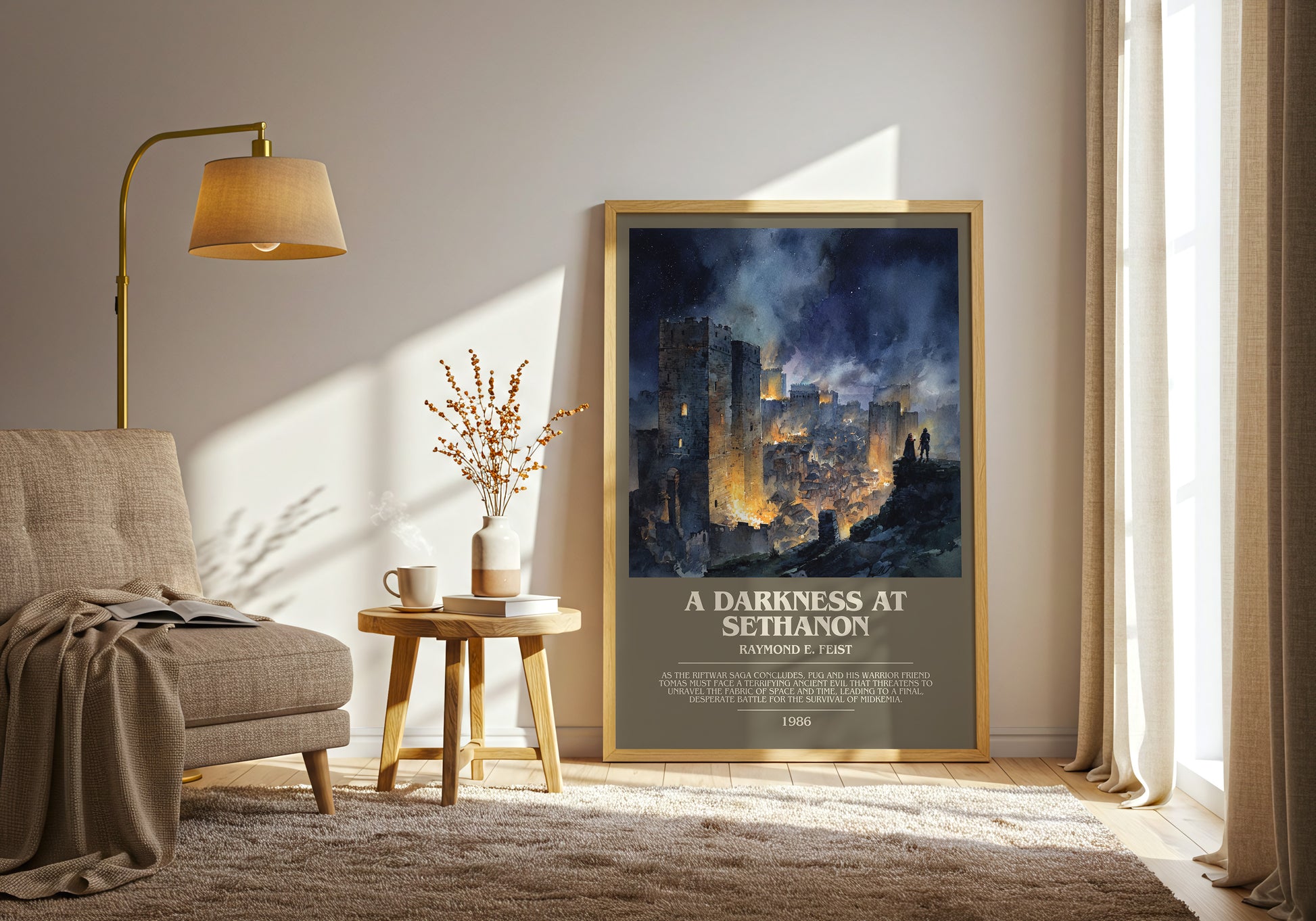 A Darkness at Sethanon bookish print framed by window – literary home decor