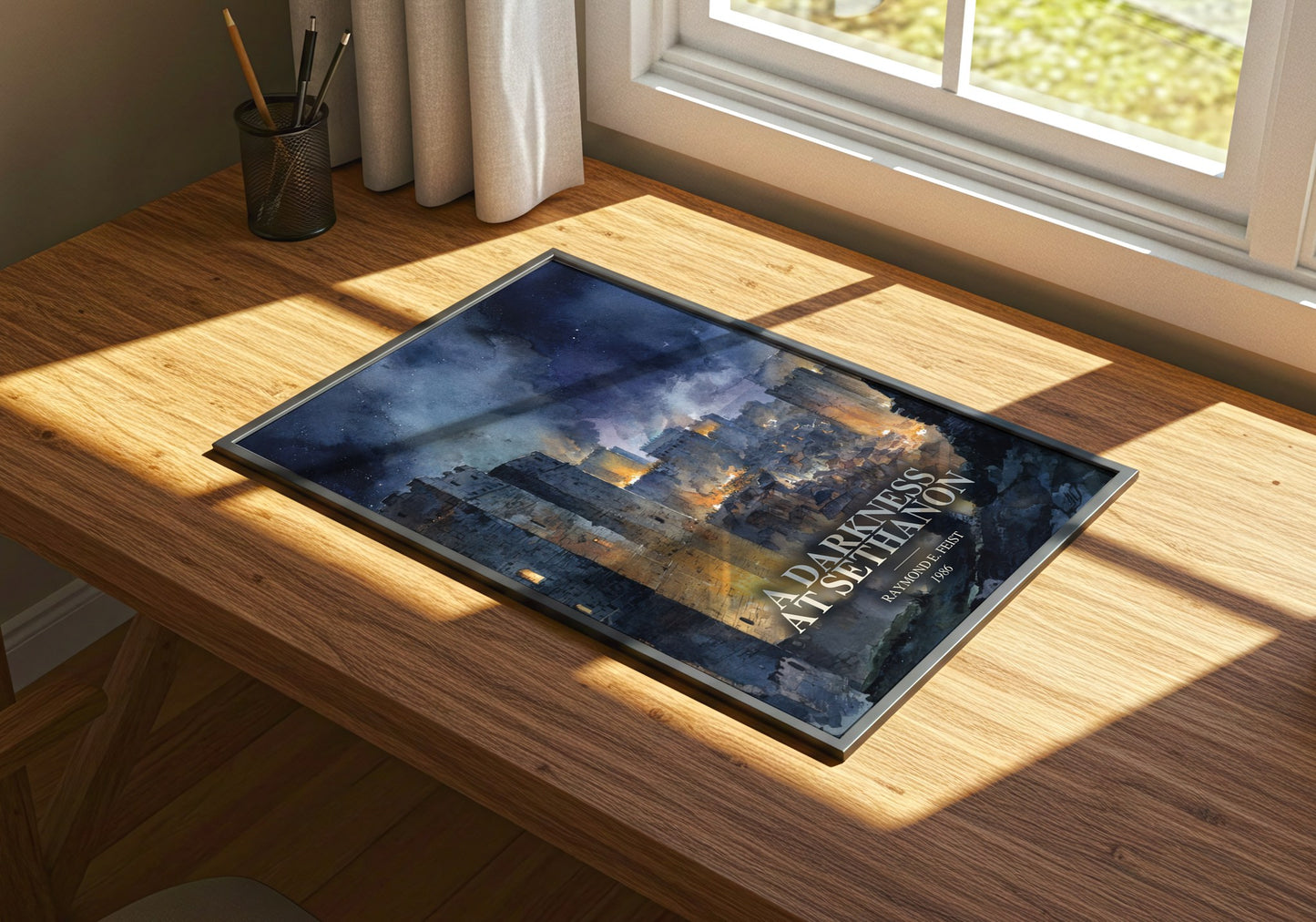 A Darkness At Sethanon watercolour book poster framed on wall – fantasy wall art