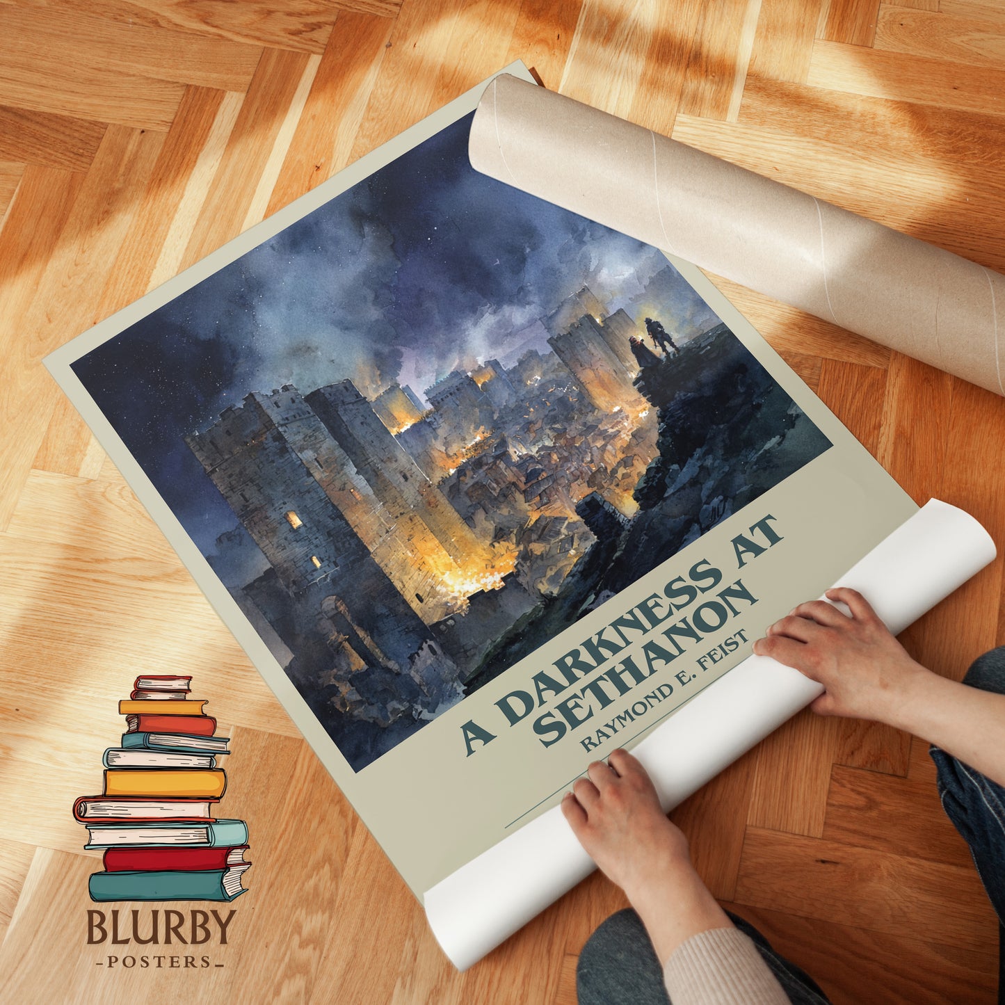 A Darkness at Sethanon bookish print on bookshelf – Raymond E. Feist fan gift