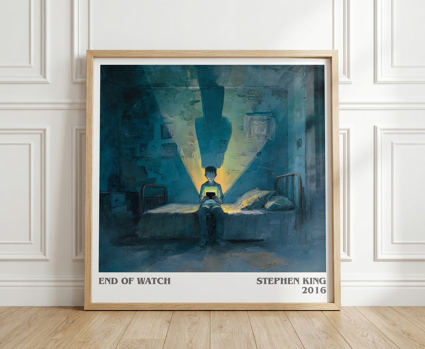 End of Watch literary print in frame leaning in hallway – horror wall art