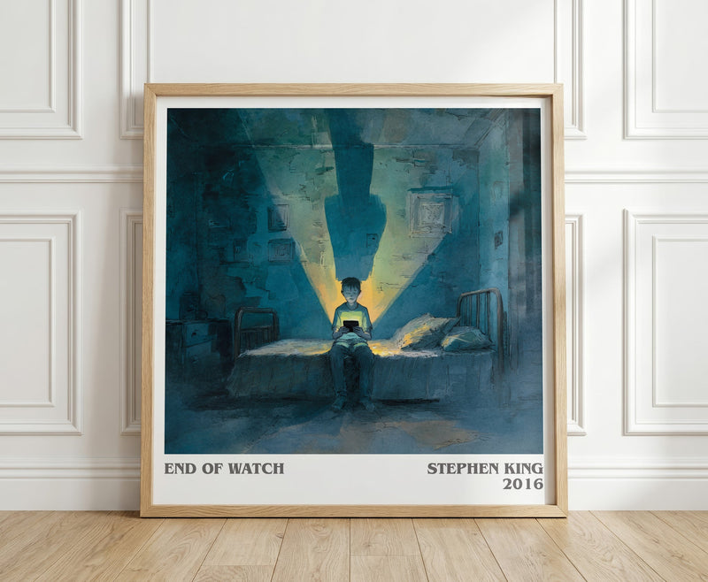 End of Watch literary print in frame leaning in hallway – horror wall art