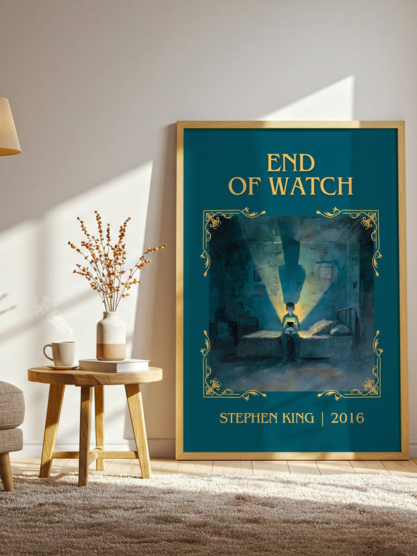 End of Watch classic book art print in frame leaning in hallway – horror wall art