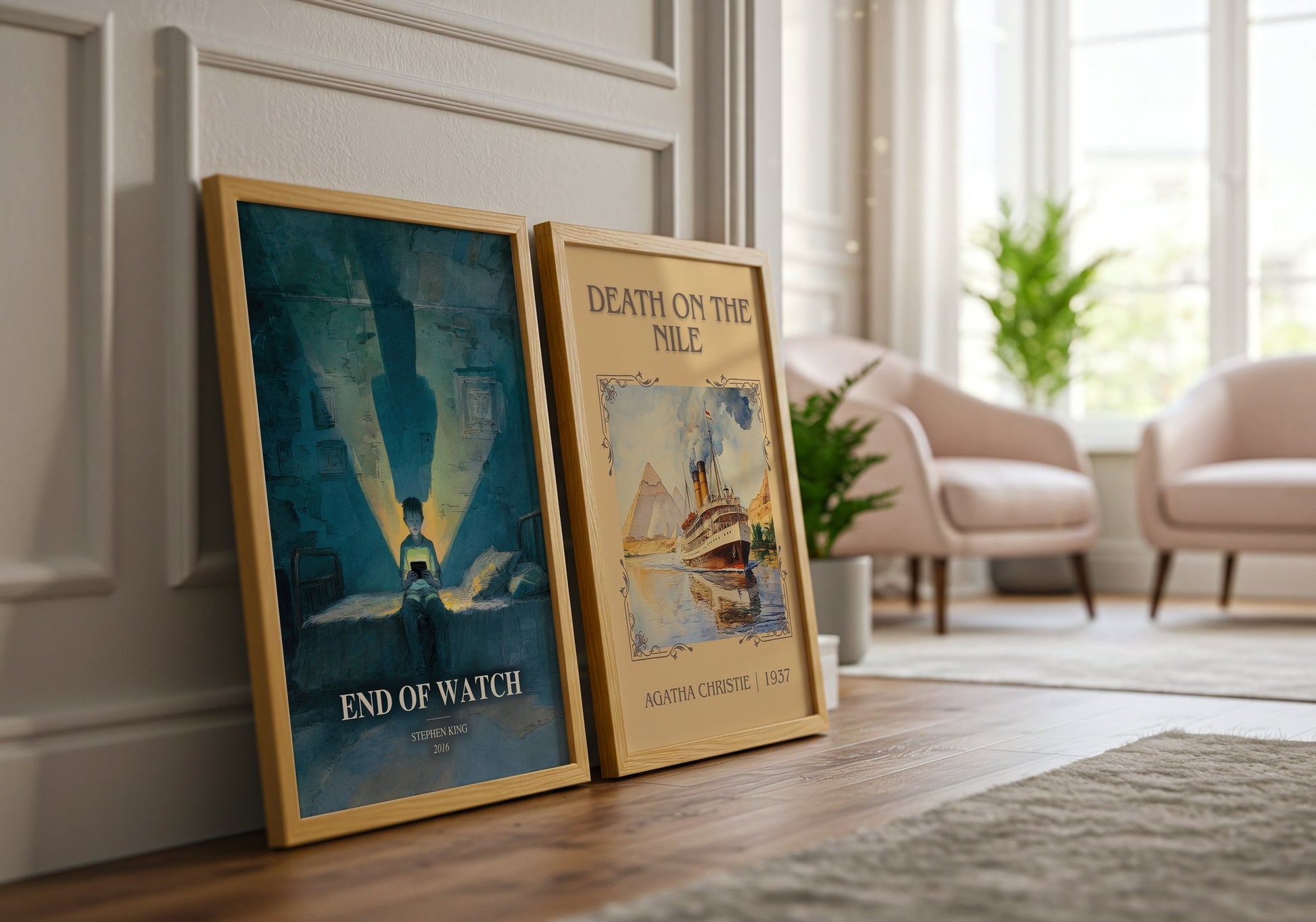 End Of Watch watercolour print framed by window – literary home decor