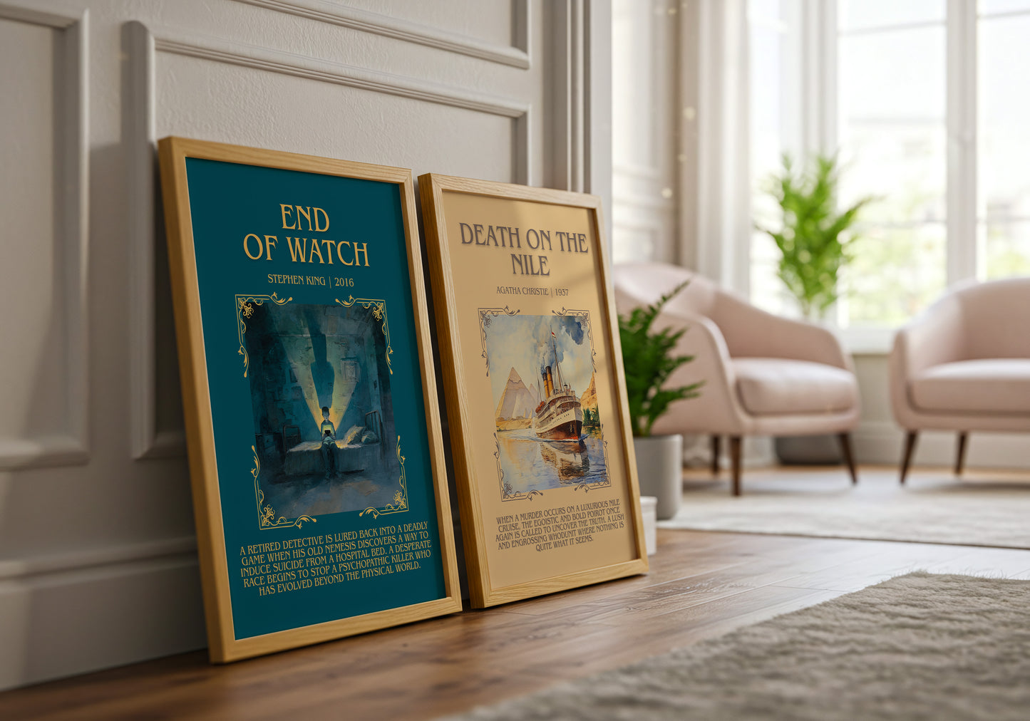End of Watch minimalist print framed by window – literary home decor