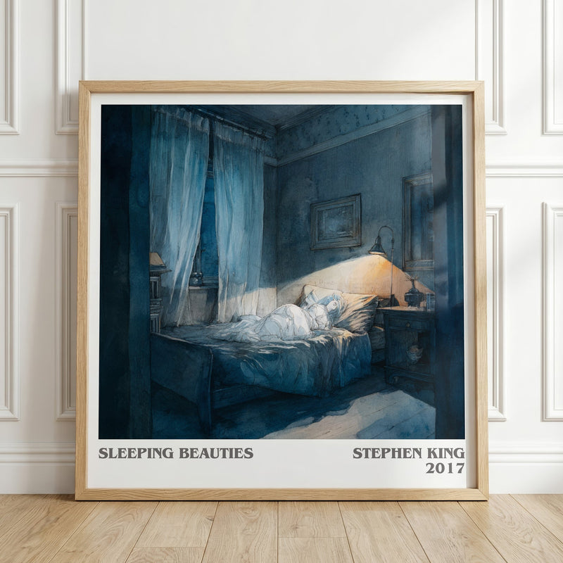 Sleeping Beauties literary print in frame leaning in hallway – horror wall art