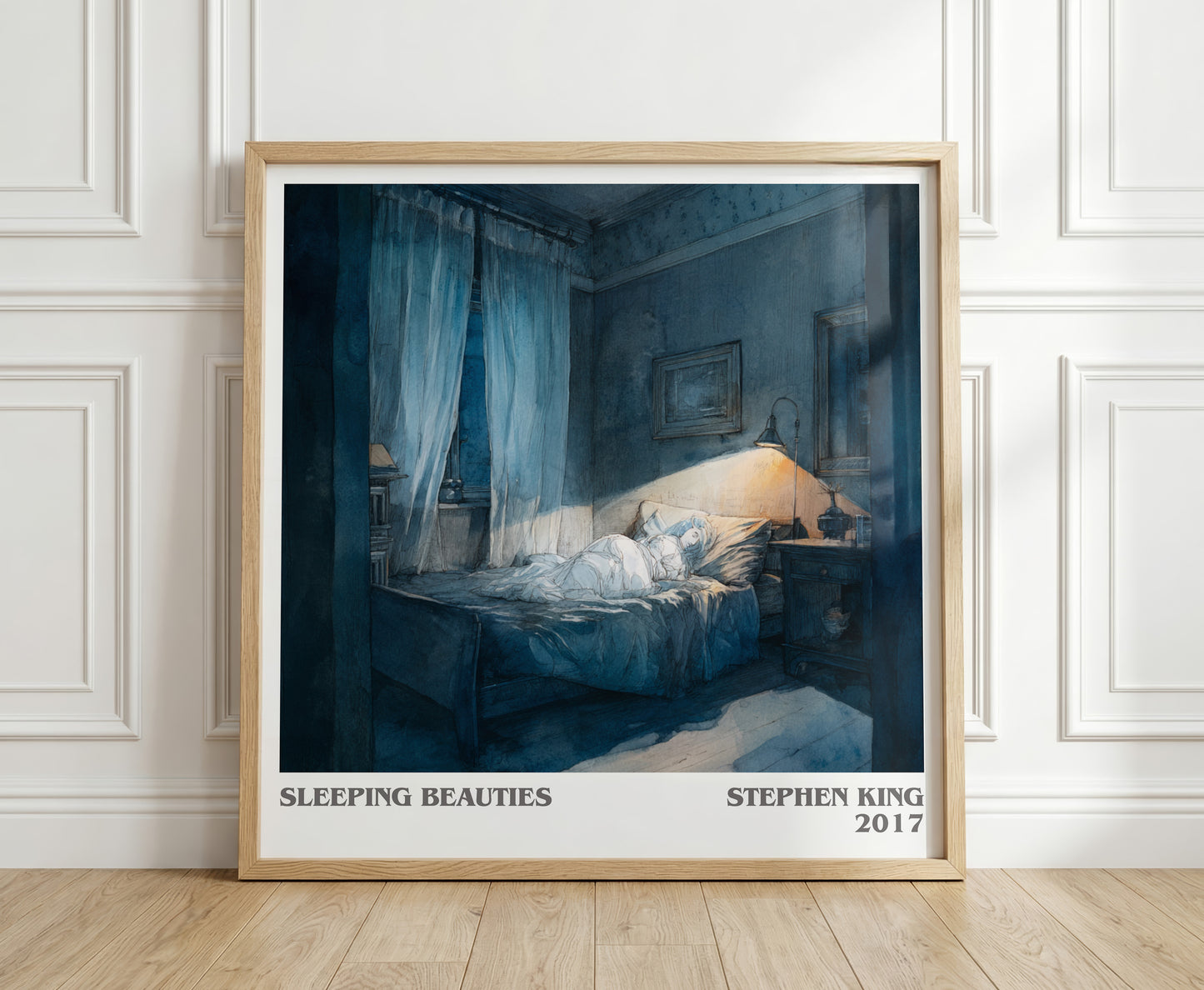 Sleeping Beauties literary print in frame leaning in hallway – horror wall art
