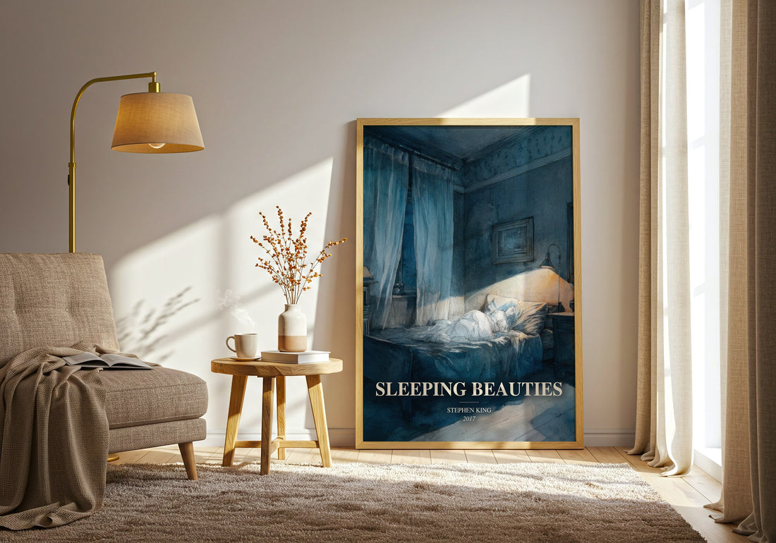 Sleeping Beauties watercolour print in frame leaning in hallway – horror wall art (mockup)